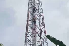 Damkarmat Bandarlampung tangani percobaan bunuh diri dari tower sutet