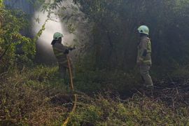 Petugas Gulkarmat padamkan kebakaran lahan kosong di Jakut
