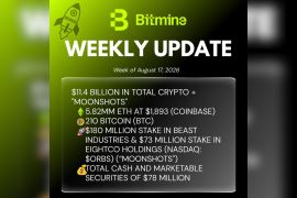 Bitmine Immersion Umumkan Kepemilikan ETH Mencapai 5,82 Juta Token, serta Total Kepemilikan Kripto dan Kas Sebesar $11,4 Miliar