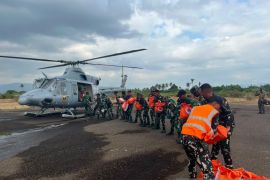 TNI AL menggunakan helikopter antar bantuan pangan untuk korban gempa NTT