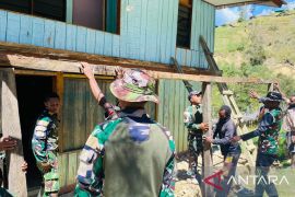 Prajurit Yonif 511/DY perbaiki rumah warga Yumaneri Papua Pegunungan