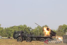 Marinir TNI AL tampilkan peluncur roket MLRS Vampire pada ajang SGS