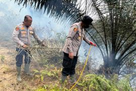 Polres Dhamasraya bantu padamkan kebakaran lahan di Timpeh