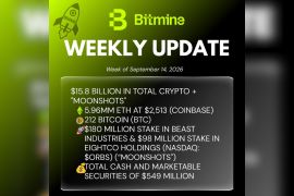 Bitmine Immersion Umumkan Kepemilikan ETH Capai 5,96 Juta Token, serta Total Kepemilikan Kripto dan Kas Sebesar $15,8 Miliar