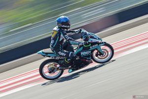 Aksi pembalap pada sesi latihan UB150 ARRC Mandalika 2024