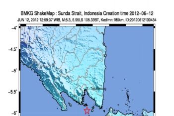 Gempa 5,3 SR guncang tenggara  Pesawaran Lampung