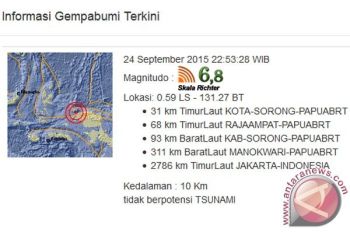Gempa 6,8 Sr di Sorong tak Berpotensi Tsunami, Belasan Rumah Rusak 