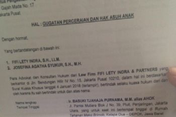 Surat gugatan cerai Ahok diterima PN Jakarta Utara