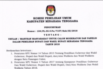 KPU Minahasa Tenggara Cari Moderator Debat II Publik Pilkada