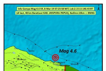 Gempa 4,6 SR guncang Kabupaten Jayapura