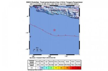 Satu kali gempa susulan berkekuatan 3,6 SR di selatan Jawa