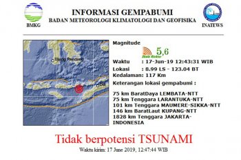 Gempa  bumi di Lembata tidak berpotensi tsunami