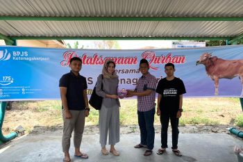BPJS Ketenagakerjaan bagikan daging kurban berbungkus ramah lingkungan