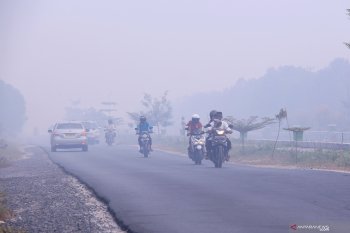Kabut asap menebal jarak pandang di Palangka Raya semakin buruk