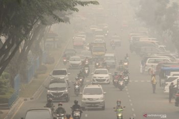 Karhutla Riau - Pekanbaru menguning akibat kabut asap bikin warga mulai mengungsi