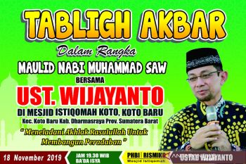 Malam ini, ustaz Wijayanto isi tabliqh akbar di Dharmasraya
