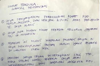 KPU belum terima surat pengunduran diri Wahyu Setiawan. Ini isi surat terbuka Wahyu