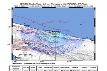 Gempa berkekuatan magnitudo 5 guncang kota Jayapura dan sekitarnya