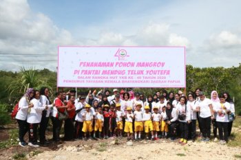 Bhayangkari Polda Papua tanam 200 bibit mangrove di pesisir pantai Mendug