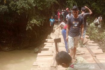 Tak ingin terisolasi, warga Nagari Sungai Durian swadaya bangun jembatan sementara