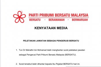 Mahathir Mohamad mundur sebagai Ketua Partai Bersatu