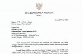 KBRI Seoul, Korea Selatan apresiasi pengiriman 13.000 masker dari ACT
