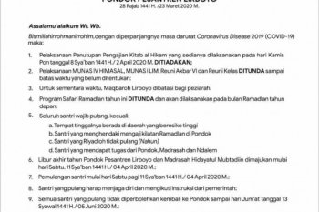 PP Lirboyo Kediri keluarkan maklumat cegah virus corona