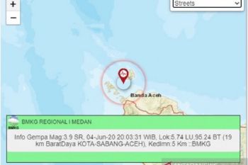 Gempa bumi kembali guncang Sabang, dengan kekuatan magnitudo 3,9