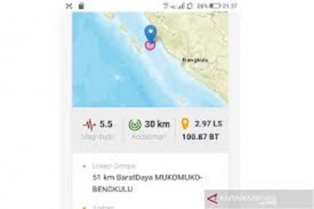 Sejak Mei sudah terjadi 96 kali gempa di Bengkulu