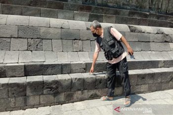Terdampak hujan abu Merapi, Candi Borobudur langsung dibersihkan