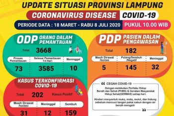 Jumlah kasus positif COVID-19 di Lampung bertambah jadi 202