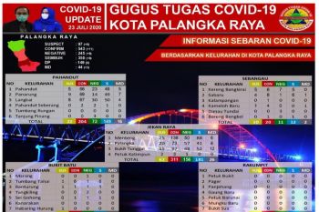 Jumlah positif COVID-19 di Palangka Raya capai 543 orang