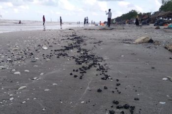 Pantai Labuhan Maringgai Lampung Timur dipenuhi limbah hitam