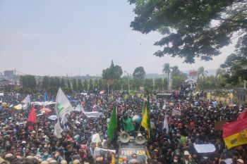 Massa  minta bertemu dengan 85 anggota DPRD Lampung