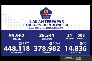 Positif COVID-19 di Indonesia bertambah 3.770  kini jadi 448.118 kasus