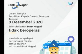 Bank Nagari tidak beroperasi saat Pilkada