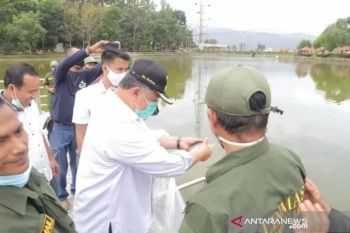 4.000 bibit ikan larangan dilepas di Telaga Pulau Belibis Solok