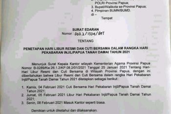 Pemprov Papua tetapkan libur Hari Pekabaran Injil 4-5 Februari 2021