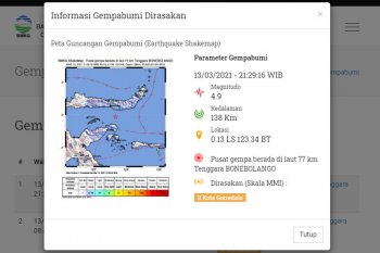 Gempa 4,9 magnitudo guncang Bone Bolango Sabtu malam