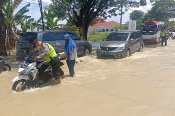 Banjir luapan Kali Lamong di Kabupaten Gresik ganggu jalan penghubung kecamatan