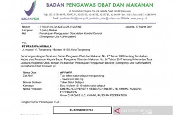 BPOM memberikan izin penggunaan darurat obat corona Avifavir