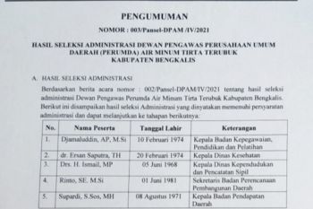 Pansel umumkan lima calon Dewas PDAM  Bengkalis