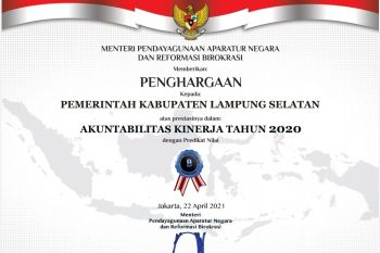 Pemkab Lampung Selatan raih penghargaan AKIP 2020 predikat B