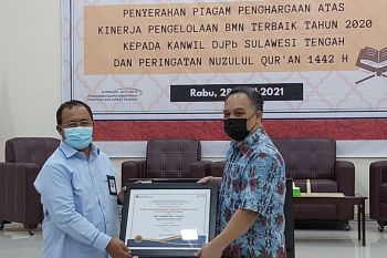 Kanwil DJPb Sulteng raih penghargaan atas kinerja pengelolaan BMN 2020