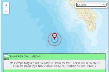 Gempa magnitudo 5,1 di Nias Barat tidak berpotensi tsunami