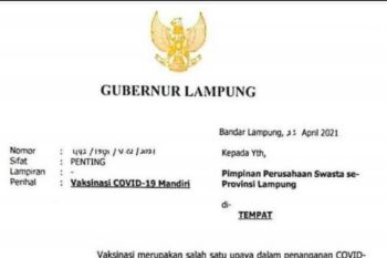 Pemprov Lampung imbau perusahaan ikut serta dalam Vaksinasi Mandiri