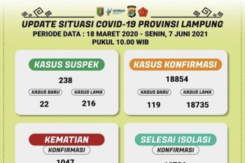 Kasus positif COVID-19 di Lampung bertambah 119 menjadi 8.854 orang