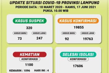 Dinkes catat kasus COVID-19 di Lampung bertambah 92 orang