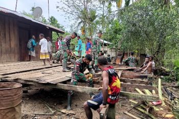 Satgas TNI Yonif 131 bantu renovasi rumah warga di perbatasan RI-PNG