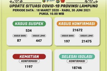 Kasus positif COVID-19 di Lampung bertambah 197, meninggal 19 orang